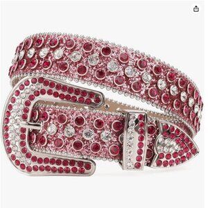 TINIDI Luxury Strap Rhinestones Western Bling Crystal Belt 28-30" Pink